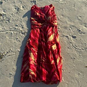 Jones New York petite Signature Dress Red Abstract Twist Front side Zipper Sz 12